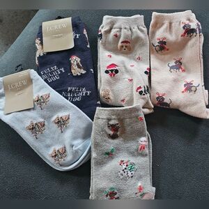 J Crew Factory Women's Socks 5 Pairs Dog Christmas Themes.